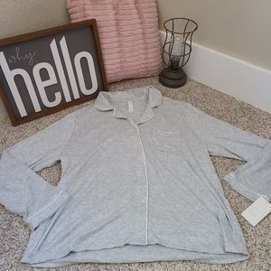 Women's Heather Grey Long Sleeve Notch Collar Top